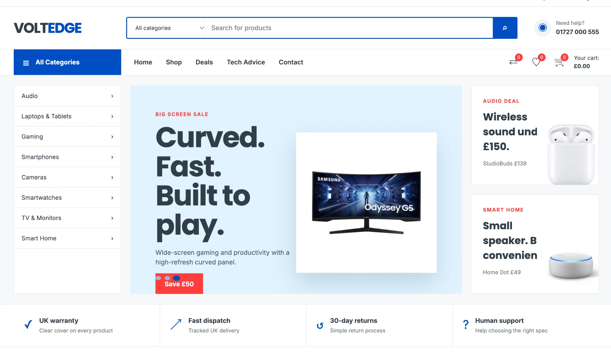 Technical retail website presentation
